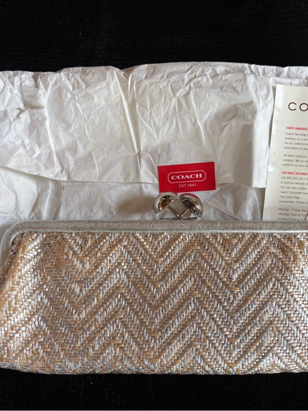 Coach Metallic Gold Chevron Kiss-Lock Clutch